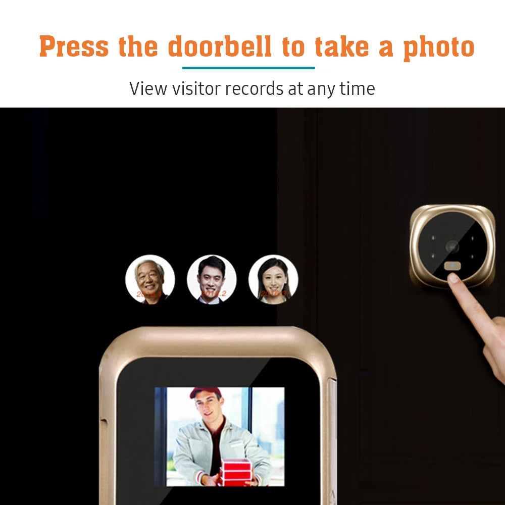 Campainha com câmera de porta WiFi e monitor sem fio, visão ao vivo, visão noturna, fotografia, monitoramento digital de porta (sem bateria)