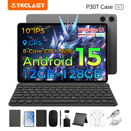 Tablet Teclast P30T Android 15 10.1" IPS Max 12GB RAM 128GB ROM T606 8-core 6000mAh Teclado/Capa/Mouse/Caneta/Fone de Ouvido/Suporte