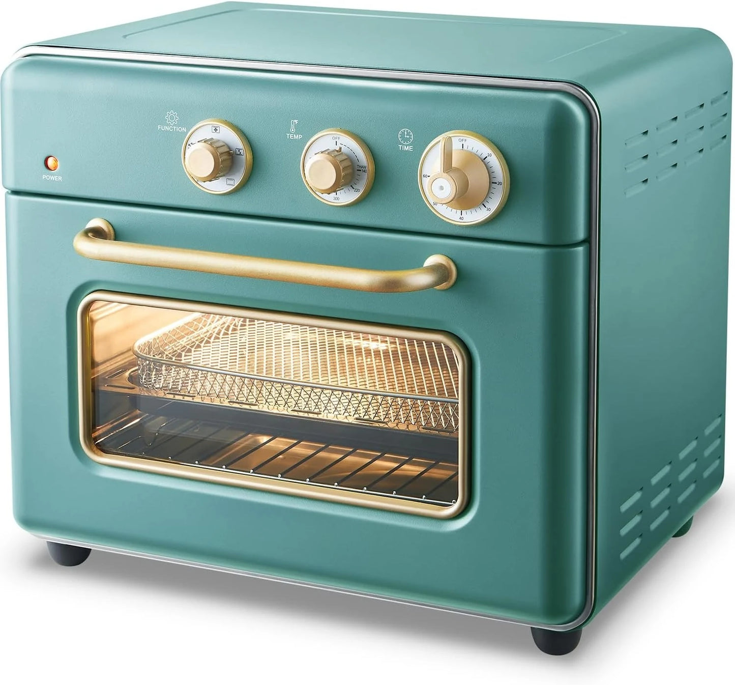 [21 QT e 6 em 1] Forno torradeira e fritadeira de ar, fornos torradeira compactos de bancada com 5 fatias, fritadeira de ar de aquecimento rápido de 1500 W