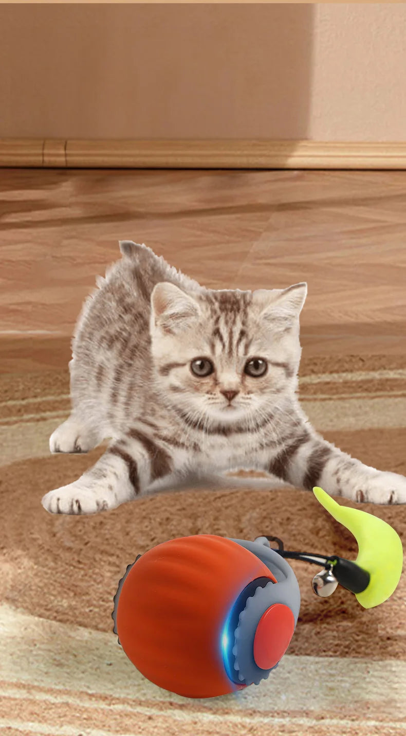 Bola de brinquedo interativa para gatos, bola rolante automática, rabo falso, brinquedo elétrico inteligente recarregável para animais de estimação, treinamento para cães e gatos, imitação de rato