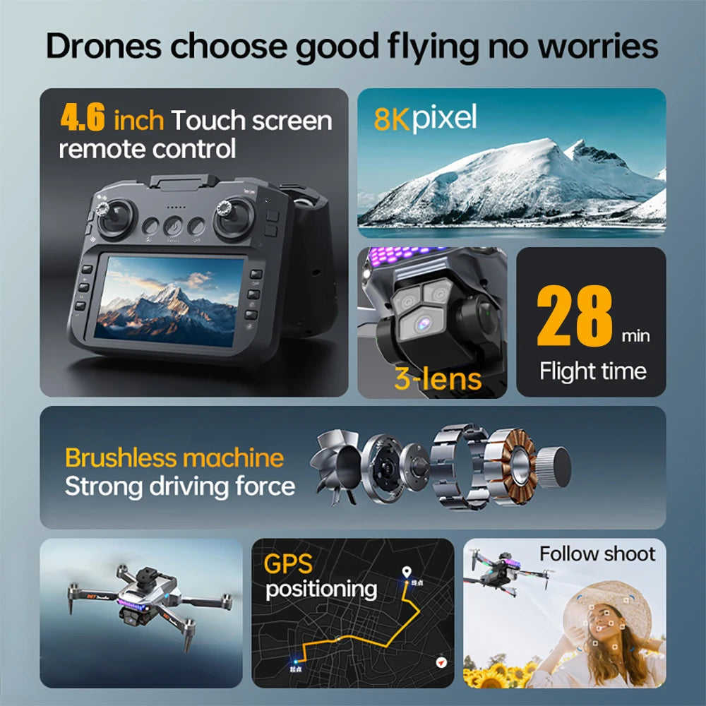 Novo drone D27 2025 com tela, controle remoto, câmera profissional 8k, fotografia aérea de quatro eixos, 5G, WIFI, GPS, FPV, drone RC 5000M