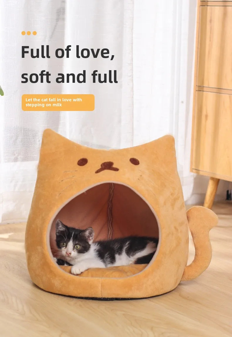 Ninho para gato de estimação fofo, almofada curta de pelúcia pp algodão, casinha para gato, outono e inverno, suprimentos quentes para animais de estimação