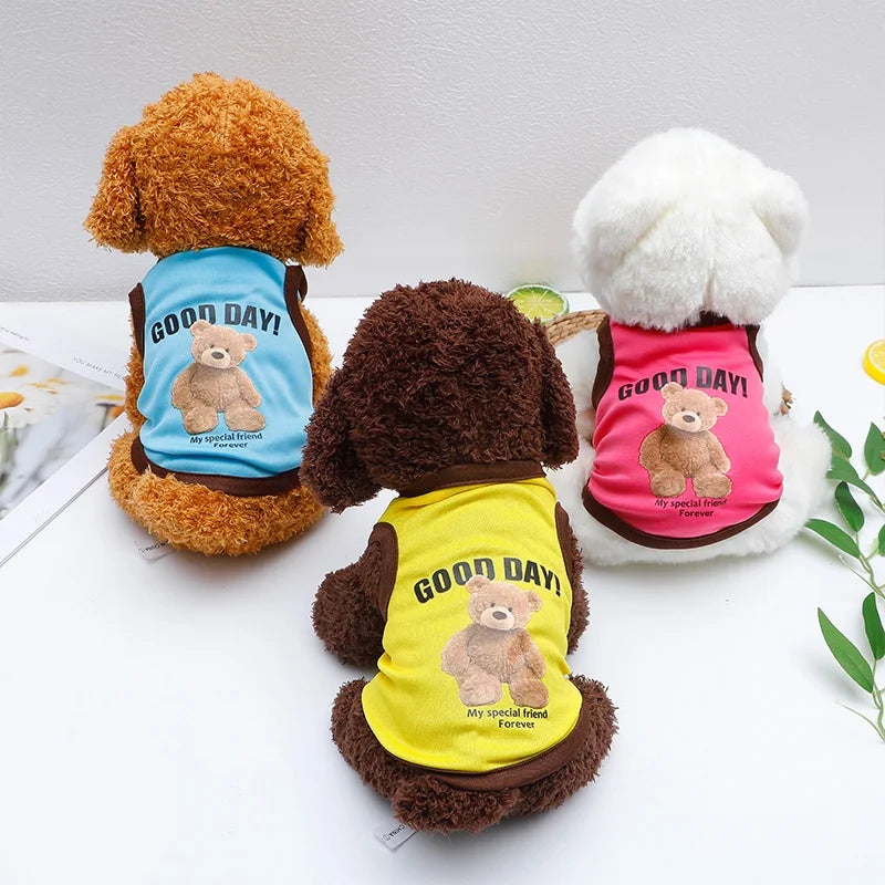 Roupas de cachorro de urso de desenho animado, fantasia fofa de algodão para cachorro, camiseta para animais de estimação, colete para gatos, filhotes de cachorro pequeno e médio, shih tzu, tamanho XS-XXL