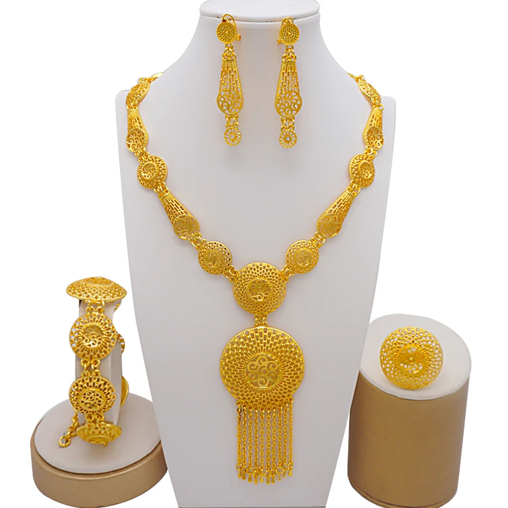 Conjuntos de joias finas 2023 para mulheres, presentes de casamento, colar, pulseira, brincos, anel, joias com contas africanas