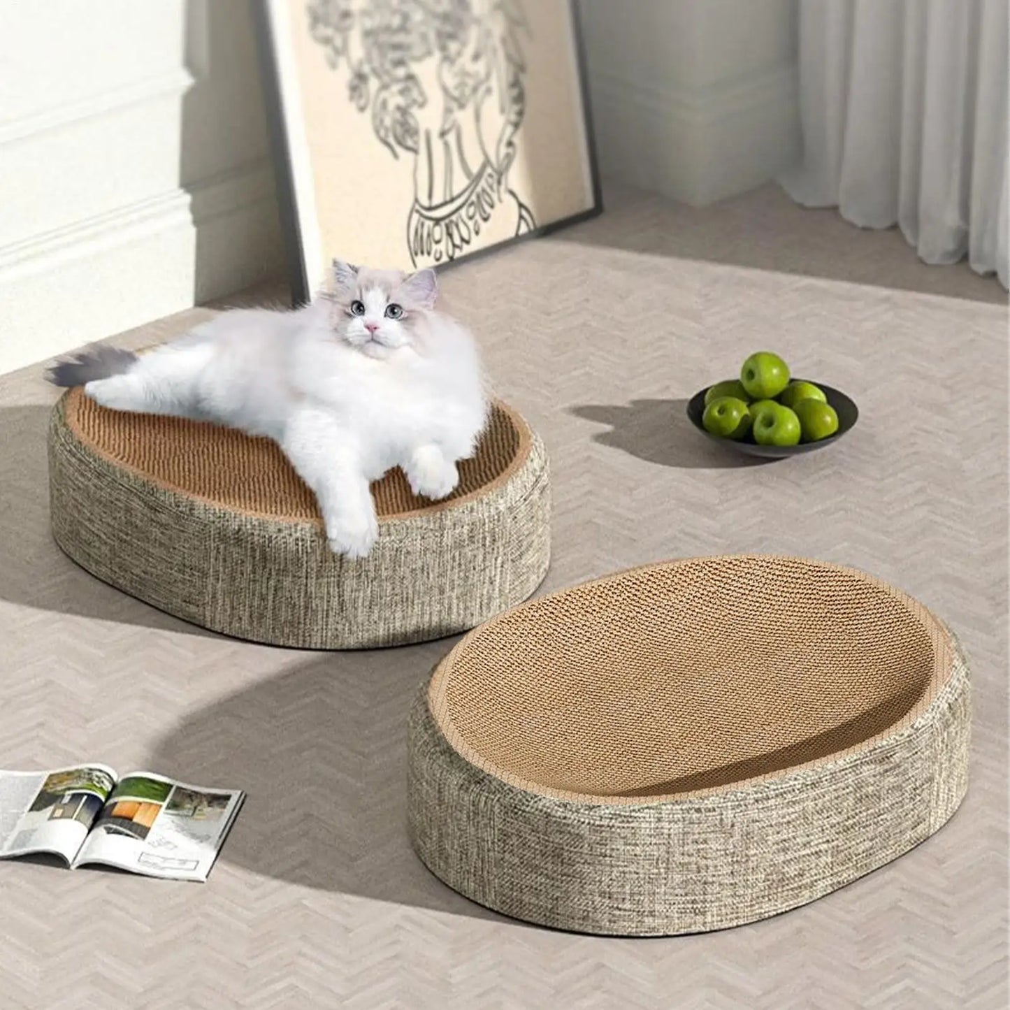 Arranhador oval para gatos, cama de sisal para arranhar, tapete de dormir multiuso para animais de estimação, resistente ao desgaste, cama para arranhar para gatos