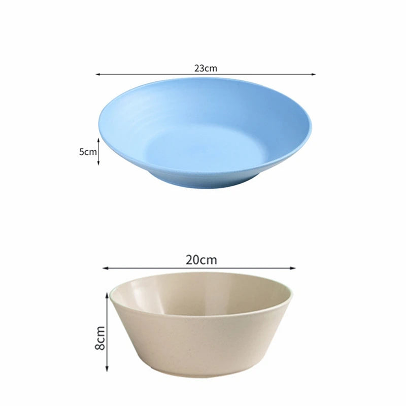 Tigela de sopa de palha de trigo, utensílios de mesa de plástico para micro-ondas, tigelas de salada de frutas, pratos de macarrão para cereais, pratos de jantar, utensílios de cozinha