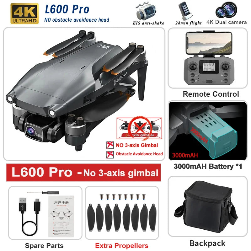 2025 Novo L600 PRO MAX GPS Drone 5KM 4K Profissional HD Câmera Dupla Gimbal de 3 Eixos 360 Evitação de Obstáculos Quadricóptero Sem Escovas Brinquedo