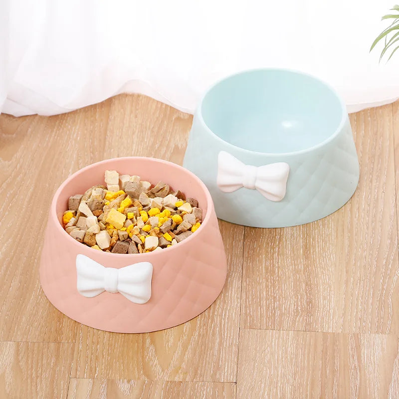 Tigela de alimentação para cães e gatos pequenos, tigela fofa à prova de choque, tigela decorativa com nó, deixe o cachorro comer, utensílios, tigela de desenho animado
