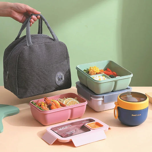 Lancheira portátil de 850/1100 ml, lancheira para piquenique ao ar livre, caixa bento com tigela de sopa, bolsa térmica para mesa, caixa de refeição aquecida para micro-ondas