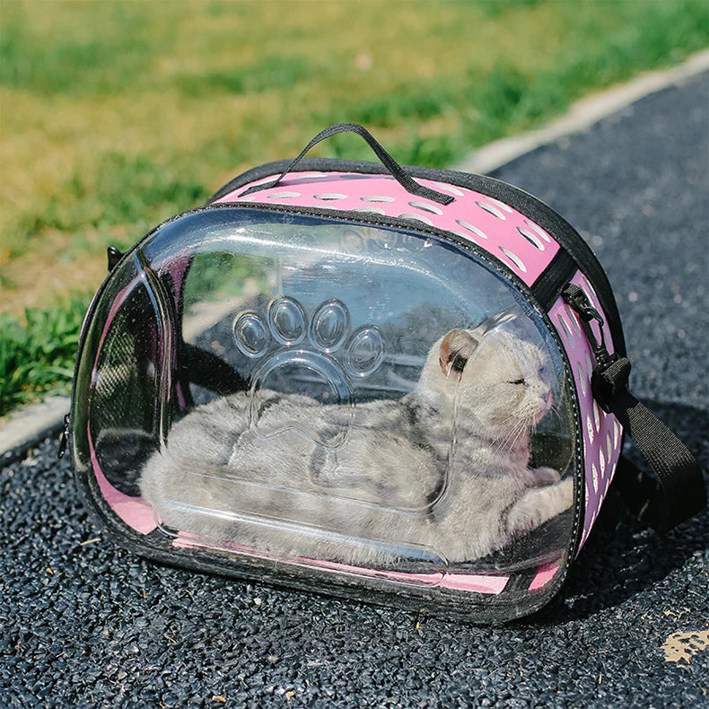 Bolsa de ombro para animais de estimação, bolsa de transporte para gatos, bolsa respirável para viagem ao ar livre, cápsula transparente para filhotes e gatinhos, bolsa de ombro portátil