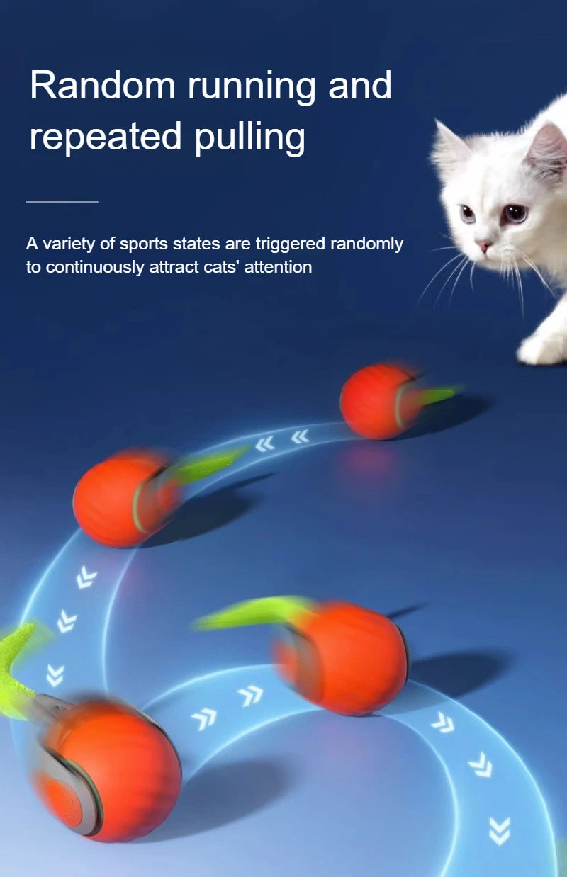 Brinquedos interativos para gatos, bola inteligente com rolamento automático e cauda falsa, brinquedo elétrico recarregável por USB para animais de estimação, para provocação e treinamento