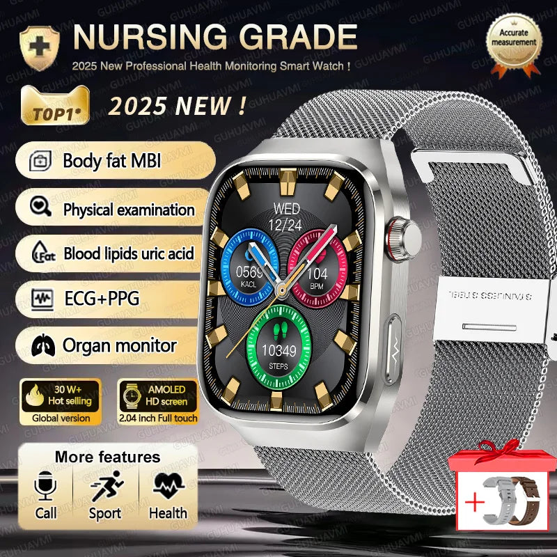 Novo 2025 para Huawei Três altas pressão arterial Smartwatch ECG Ácido Úrico Frequência Cardíaca Relógio Análise Corporal Monitoramento de Saúde Relógios