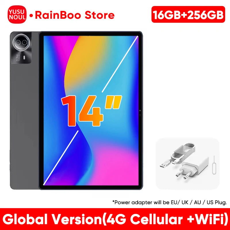 Tablet Android 14 de 14 polegadas com firmware global, tela FHD 2K, 16 GB e 512 GB, novo firmware global de 2025, compatível com Android 14, 5G e Wi-Fi, com suporte para GPS e laptop