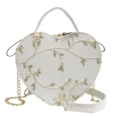 Bolsas redondas de renda doce de couro PU de alta qualidade para mulheres, bolsas crossbody para mulheres 2025, pequena corrente de flores frescas, ombro