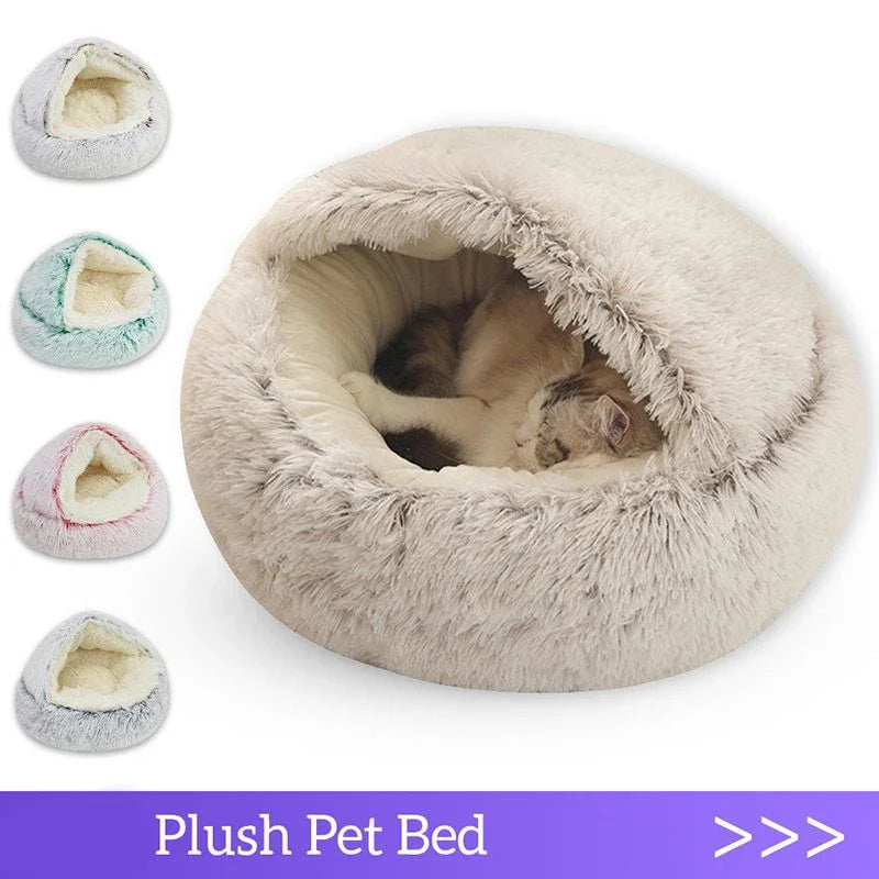 Cama para cães e gatos, colchão para animais de estimação, quente, macia, de pelúcia, com capa, ninho redondo, caverna para cães pequenos e gatinhos
