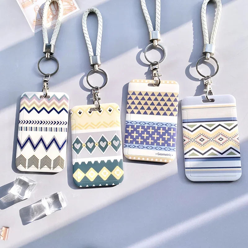 Capa para cartão de identidade estudantil com alça de pescoço, bolsa geométrica feminina masculina, crachá de trabalho, ônibus, porta-cartão de crédito, bolsas com cordão