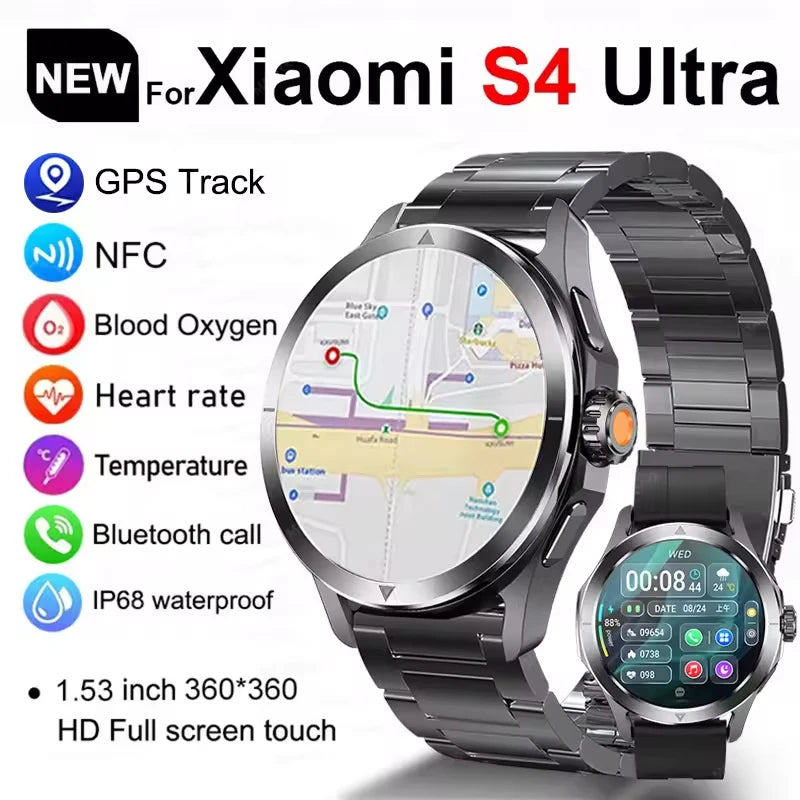 Novo 2025 para Xiaomi S4 Ultra Smart Watch Masculino AMOLED Esporte ao Ar Livre NFC GPS Rastreador de Frequência Cardíaca À Prova D'água Bluetooth Chamada Smartwatch