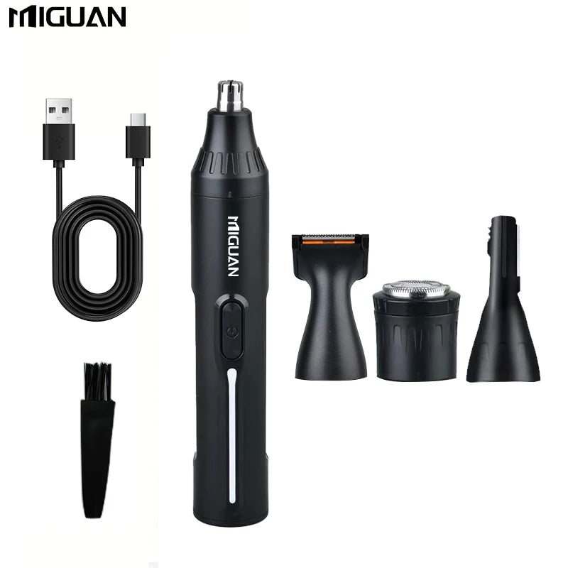 Kit de cuidados pessoais profissional 4 em 1, aparador de pelos do nariz e das orelhas recarregável por USB, barbeador para barba e sobrancelhas, utensílios de cuidados pessoais masculinos
