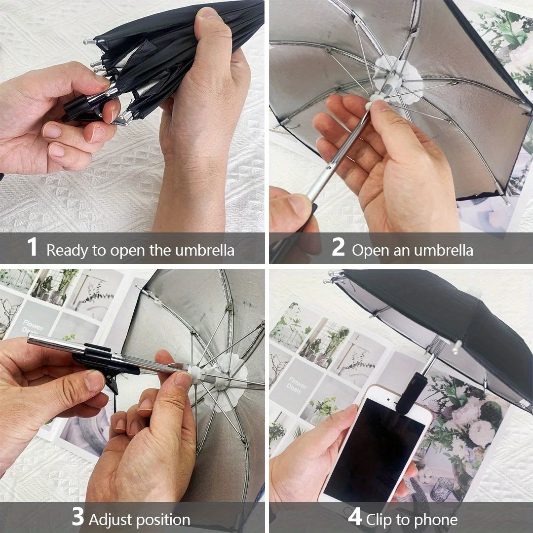 Suporte para celular de 27 cm, mini guarda-chuva criativo para ciclismo ao ar livre, protetor solar, acessório portátil para chuva ao ar livre