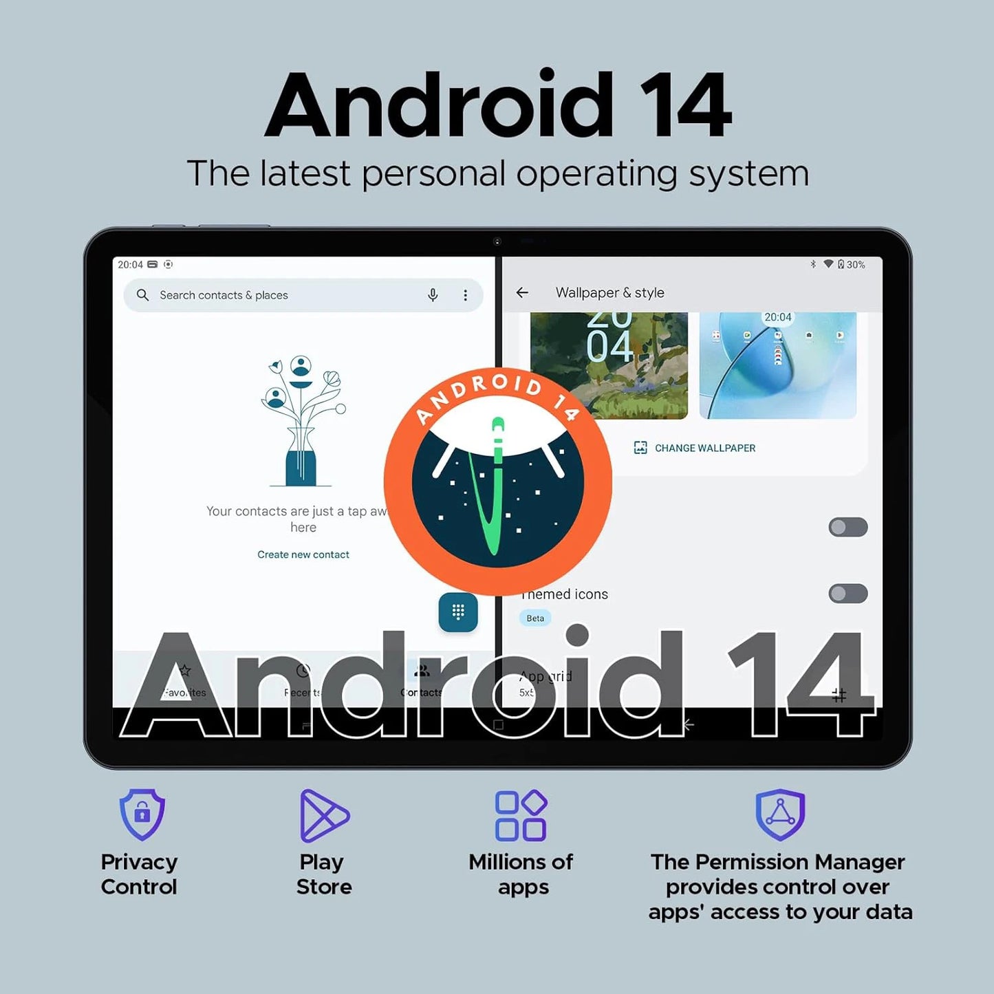 Tablet Android 14 de 14 polegadas com firmware global, tela FHD 2K, 16 GB e 512 GB, novo firmware global de 2025, compatível com Android 14, 5G e Wi-Fi, com suporte para GPS e laptop