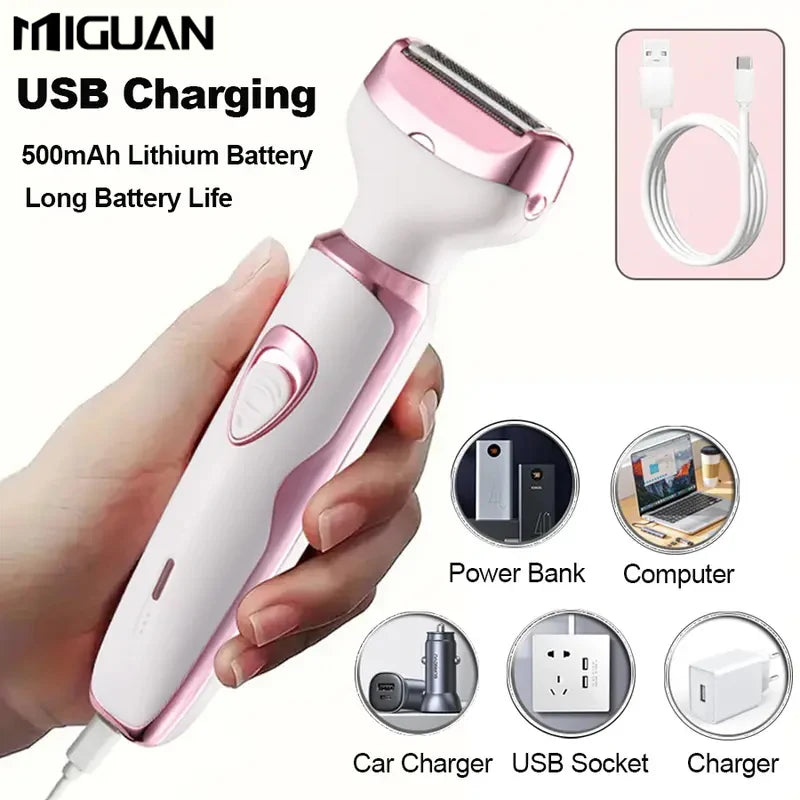 Depilador elétrico feminino 4 em 1/Conjunto de depilador elétrico multifuncional feminino/Aparador de biquíni feminino/Recarregável por USB