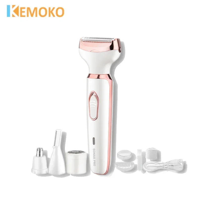 Aparador de pelos elétrico portátil 2 em 1, depilador, depilador facial feminino, área íntima, para remoção de pelos corporais, barbeador sexual, biquíni, púbico, rosa