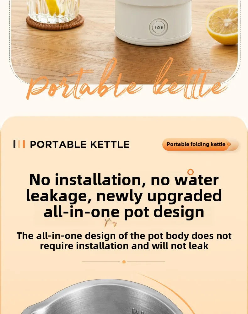 Chaleira dobrável para viagem, pequena chaleira dobrável portátil para áreas externas, aço inoxidável 304, chaleira elétrica