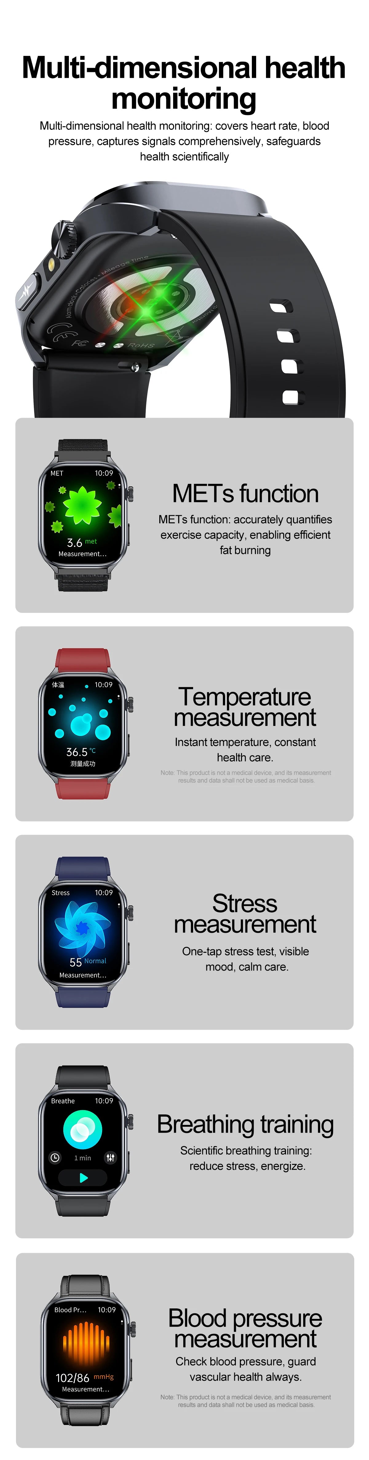 Novo relógio inteligente masculino 2025, pressão arterial, saúde, oxigênio no sangue, ácido úrico, lipídios, rastreador de fitness, relógios Bluetooth, chamada, ECG, smartwatch