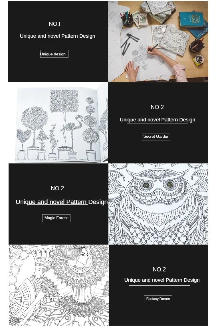 Livro de colorir de 24 páginas para crianças e adultos, alívio do estresse, matar o tempo, pintura faça você mesmo, livro de desenho, pintura, brinquedos educativos para crianças