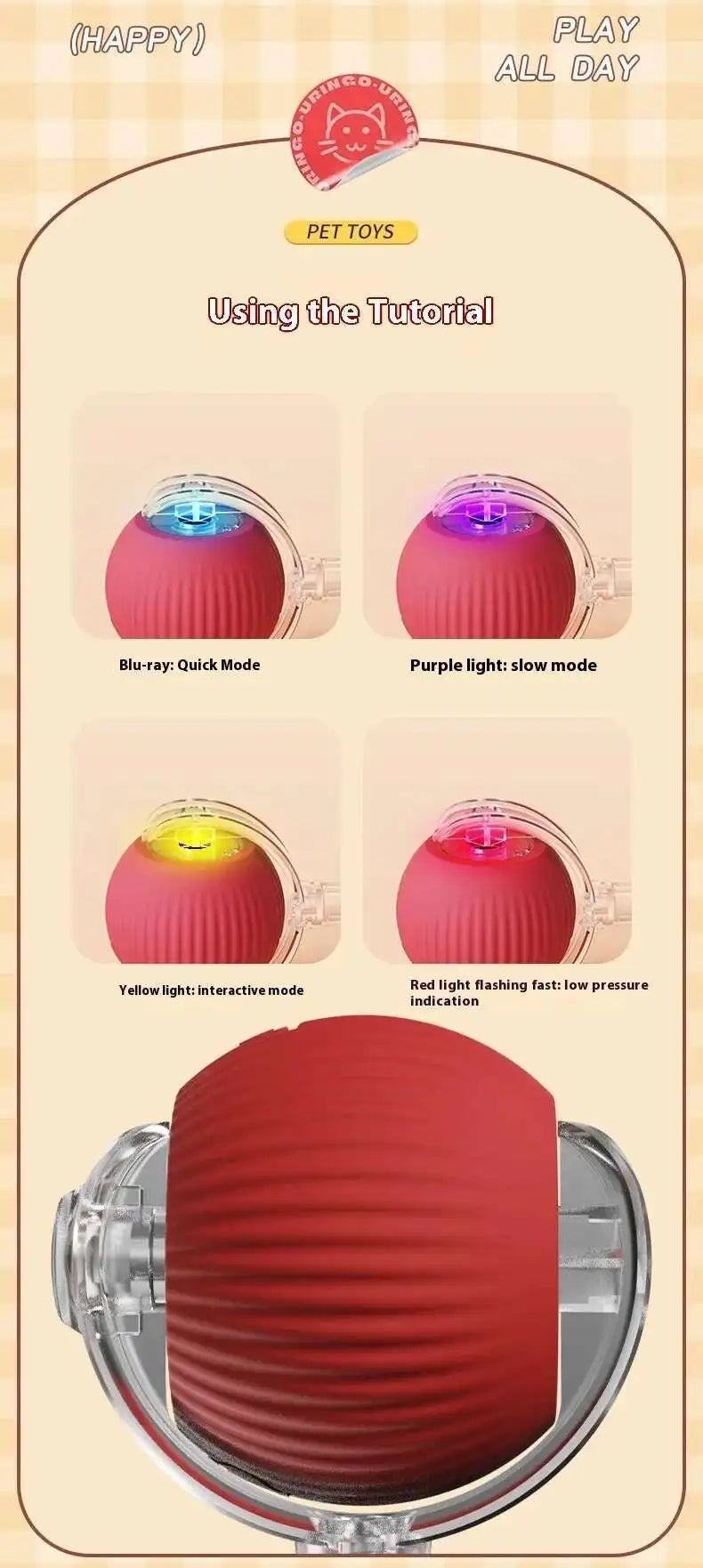 Bola de brinquedo interativa inteligente para gatos, bola rolante automática com cauda falsa, brinquedo elétrico recarregável por USB para animais de estimação, para provocação e treinamento