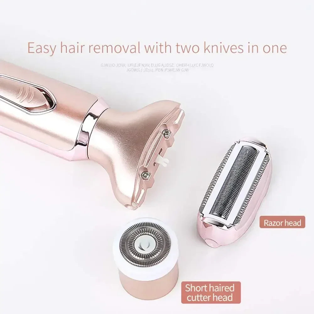 Aparador de pelos elétrico portátil 2 em 1, depilador, depilador facial feminino, área íntima, para remoção de pelos corporais, barbeador sexual, biquíni, púbico, rosa
