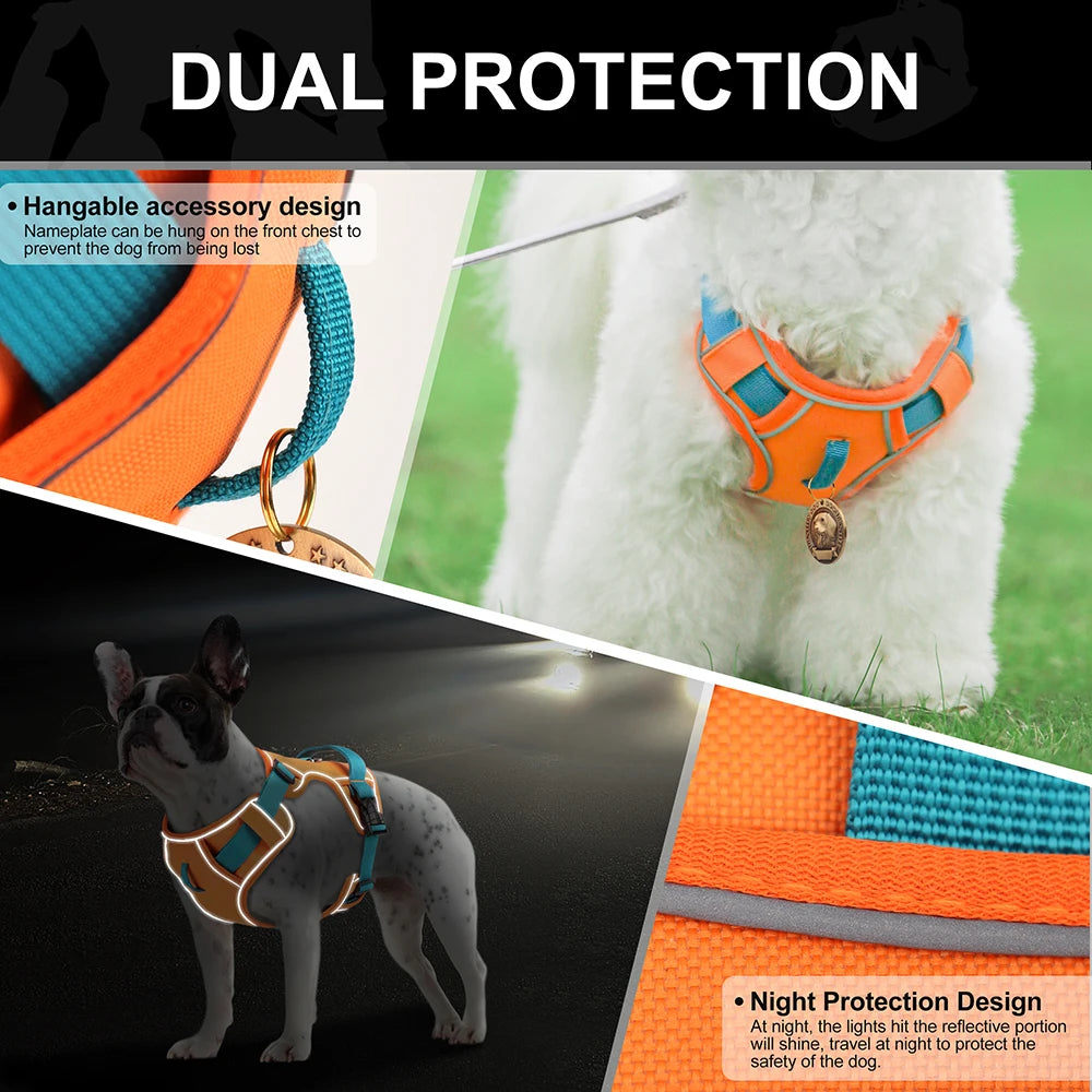 Arnês de cachorro de malha respirável, nylon refletivo, colete de treinamento durável para animais de estimação, ajustável para cães pequenos, médios e grandes