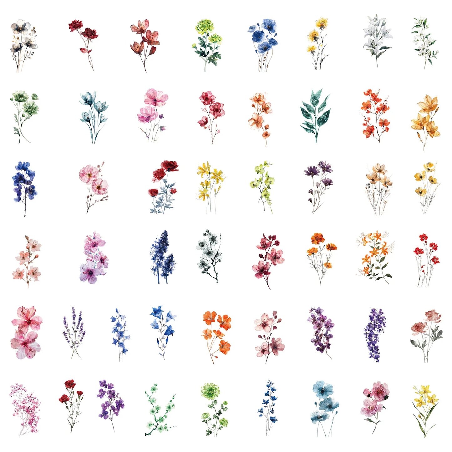 50 peças Adesivos transparentes de tinta INS com desenho de flor, grafite, telefone, guitarra, caderno, mala, garrafas de água, adesivos à prova d'água
