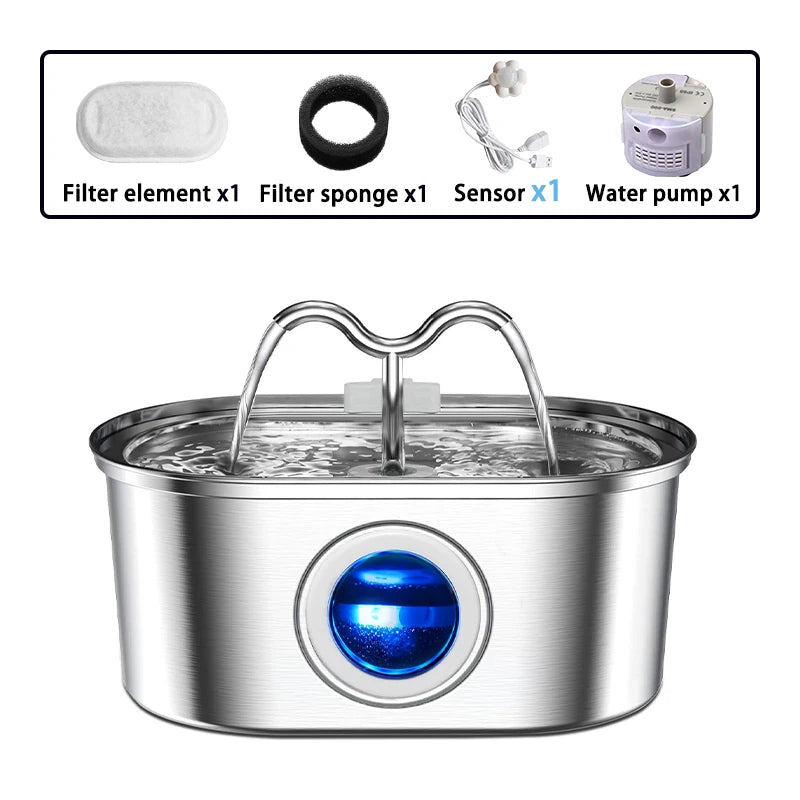 Bebedouro automático para gatos e cães, 108 oz/3,2 l, em aço inoxidável, com luz LED e bomba silenciosa