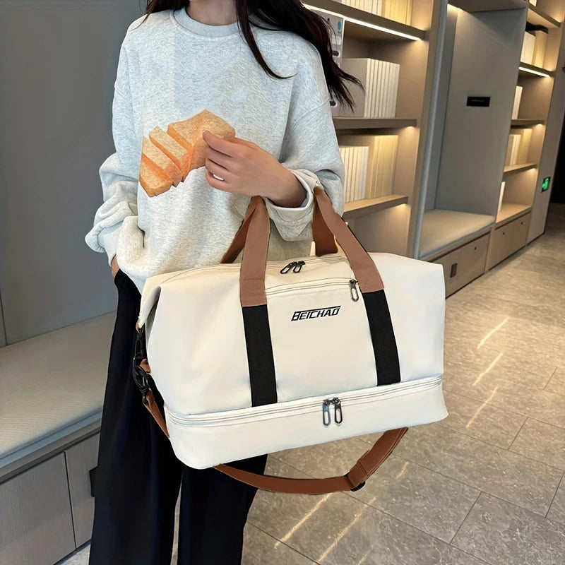 Bolsa de viagem masculina e feminina de grande capacidade para bagagem de mão, separação seco-molhado, bolsa esportiva de fitness, pacote de viagem de curta distância