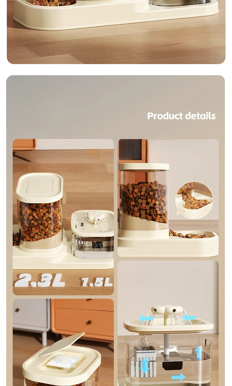 Alimentador automático para animais de estimação 2 em 1, fonte de água, tigela de comida para cães e gatos com fluxo circulante, antiderrapante, à prova de respingos, prato de alimentação lenta