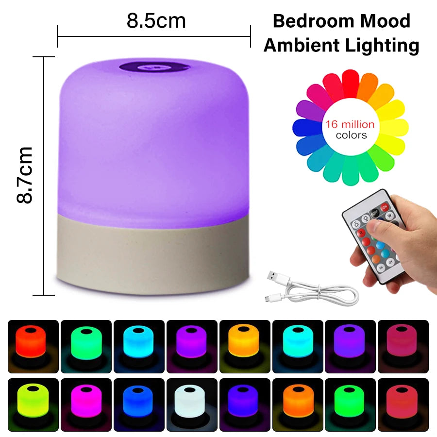 Lâmpada noturna LED sensível ao toque, USB, recarregável, regulável, de cabeceira, para decoração de quarto, presente de Natal, lâmpada noturna infantil