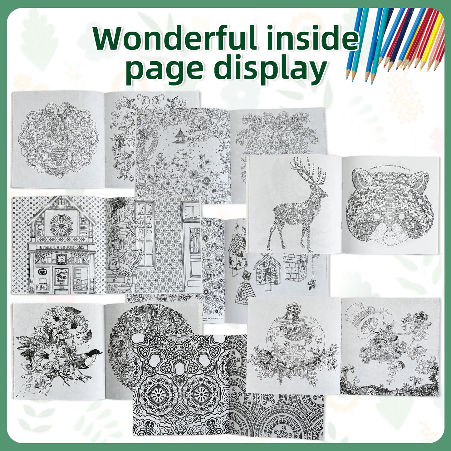 1 conjunto de oito livros de colorir de flores de mandala de 24 páginas para crianças e adultos com desenhos de grafite