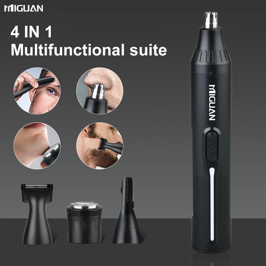 Kit de cuidados pessoais profissional 4 em 1, aparador de pelos do nariz e das orelhas recarregável por USB, barbeador para barba e sobrancelhas, utensílios de cuidados pessoais masculinos