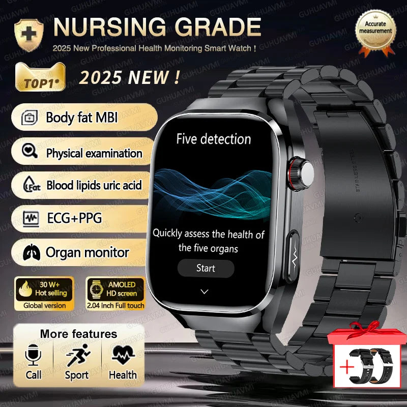Novo 2025 para Huawei Três altas pressão arterial Smartwatch ECG Ácido Úrico Frequência Cardíaca Relógio Análise Corporal Monitoramento de Saúde Relógios
