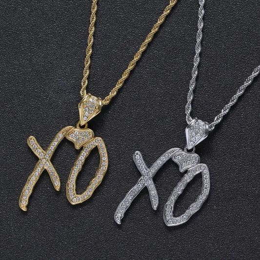 Pingente de alfabeto XO com zircônia incrustada em metal, tendência, personalidade, masculino, feminino, glamour de rua, moda hip hop, colar, joias, presentes