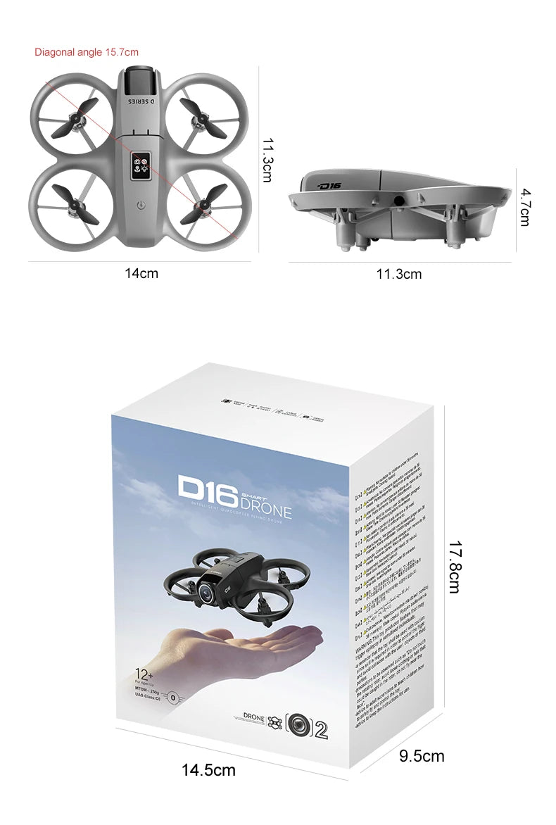 Mini drone Xiaomi D16 com câmera HD 8K ajustável de 180° e WiFi com fluxo de luz, drone de bolso para evitar obstáculos, quadricóptero RC