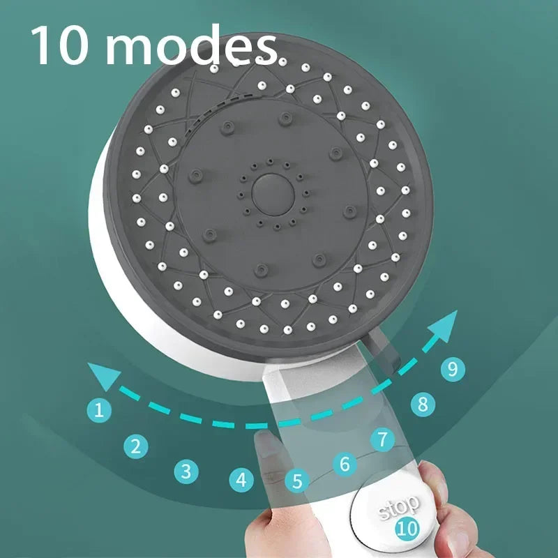 Chuveiros de alta pressão com filtro de 10 modos, parada de um toque, pulverizador portátil para economia de água, acessórios para banheiro
