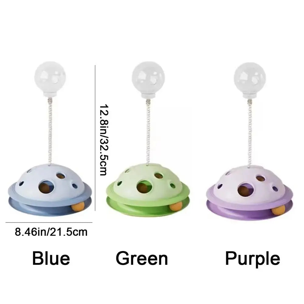 Bola de comida de plástico para gatos, brinquedo interativo com haste de mola, bola de brinquedo giratória destacável para gatos