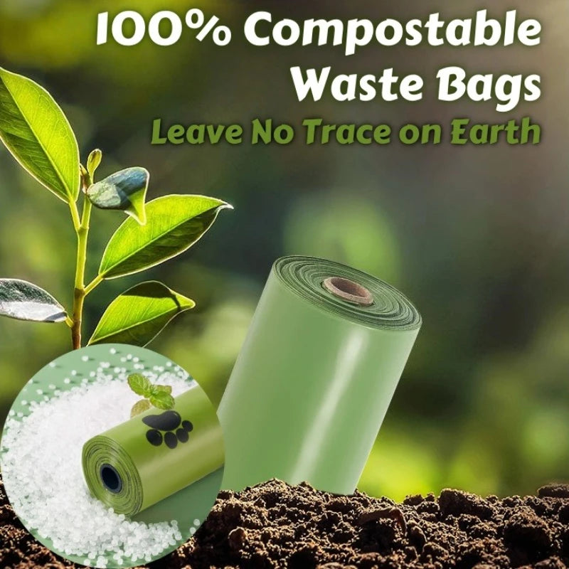 Sacos para cocô de cachorro biodegradáveis ​​à prova de vazamentos, sacos para resíduos de animais de estimação para passear com o cachorro, limpeza ao ar livre, dispensador de sacos de areia para gatos, pacote a granel