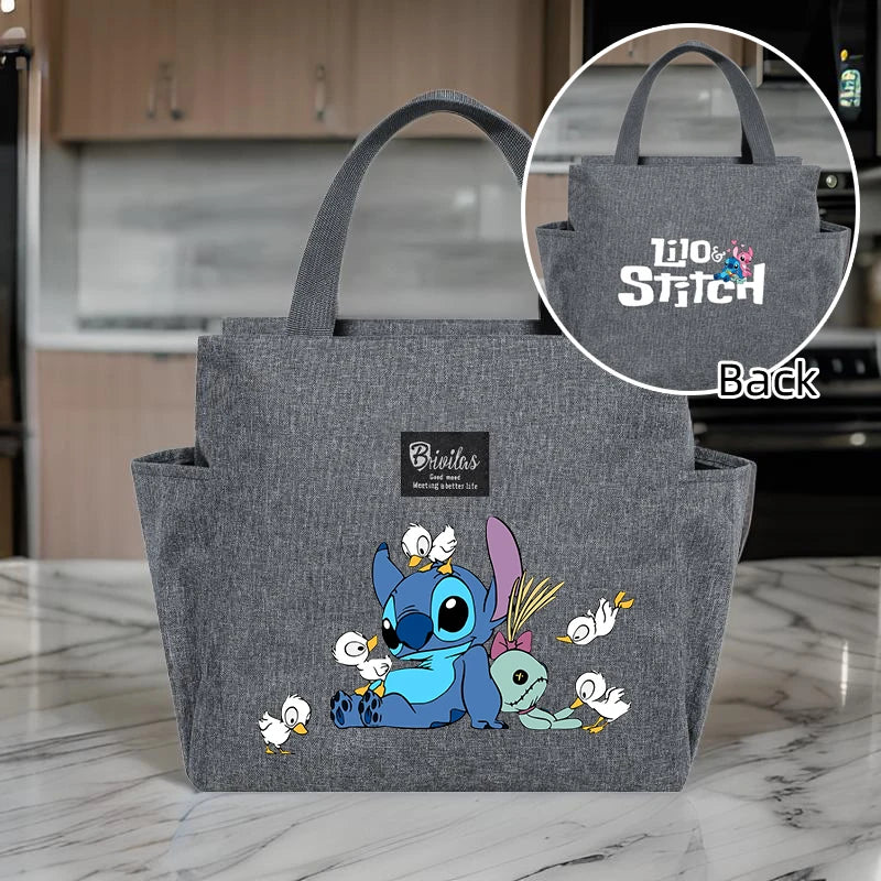 Bolsa de almoço térmica Stitch - Tecido Oxford impermeável, papel alumínio, bolsa quadrada portátil e reutilizável para trabalho, escola, piquenique