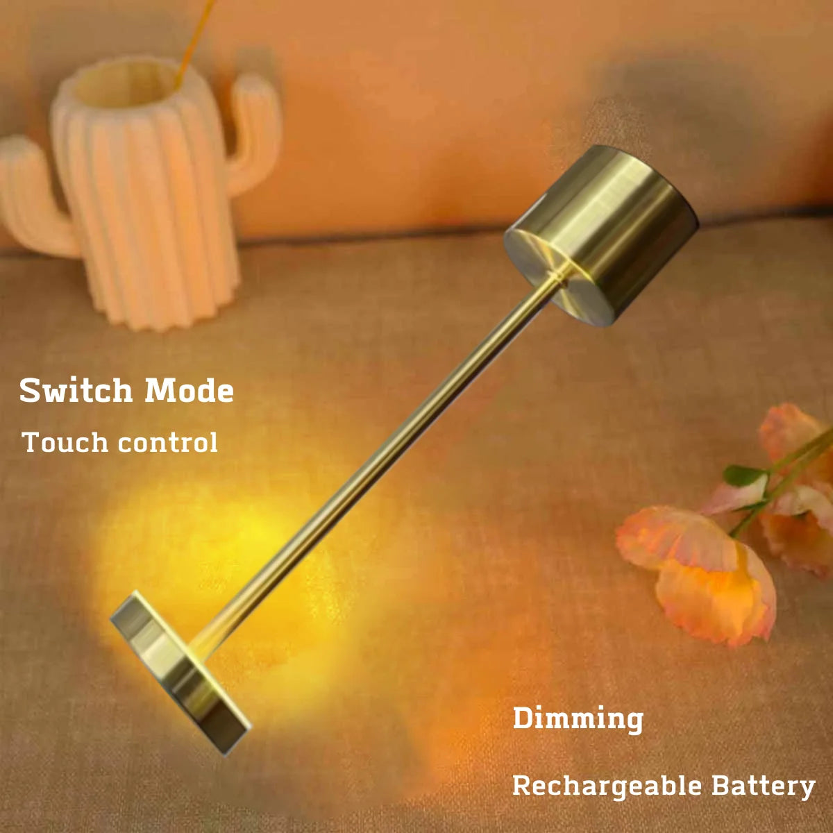 Luminária de mesa LED recarregável, de metal, com toque, para escrita, para cabeceira, criativa, ambiente, para decoração de bar e áreas externas, iluminação noturna 2024
