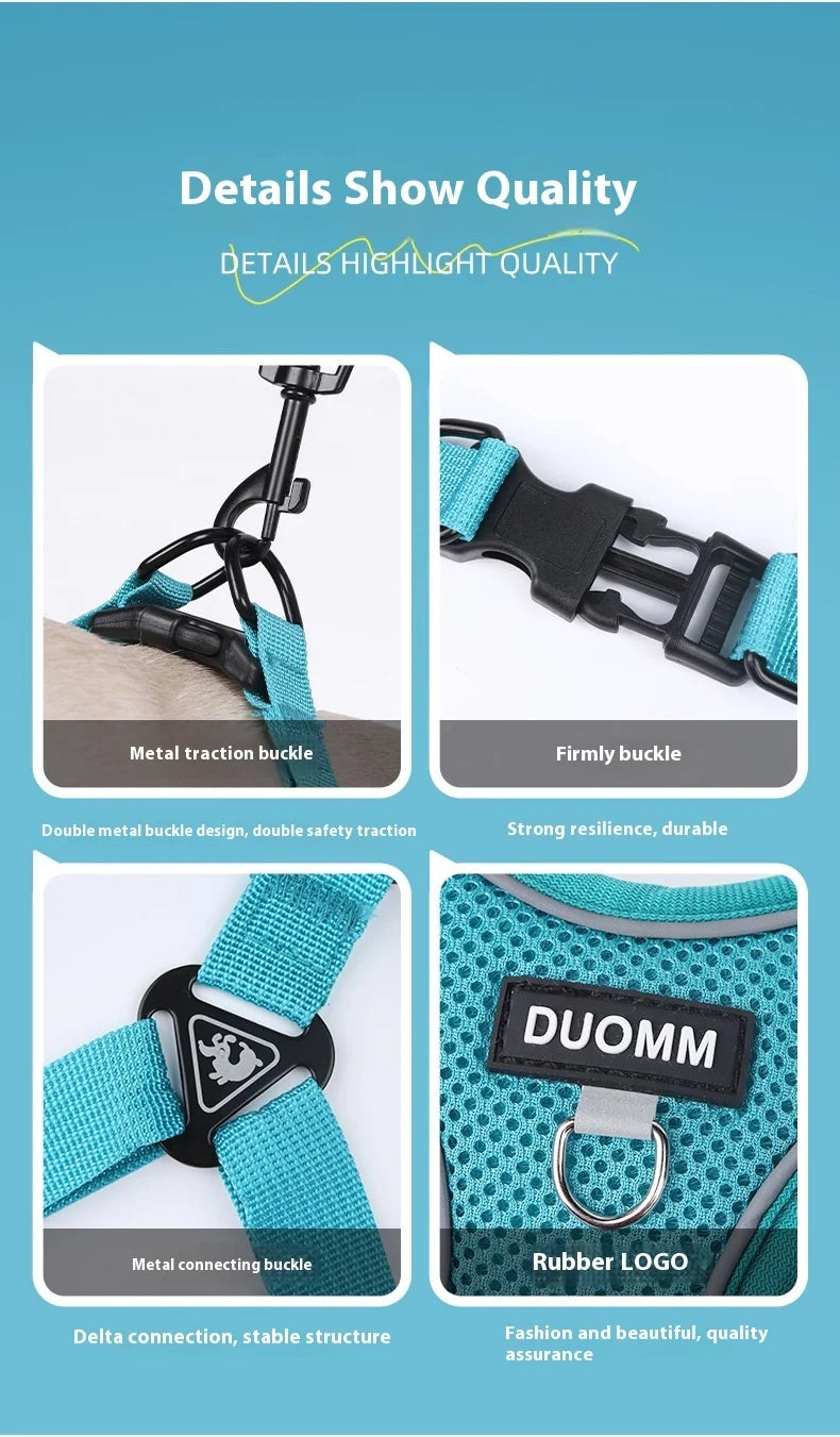 Conjunto de coleira para cães, pequeno, médio, cão, gato, peitoral ajustável, refletivo, respirável, colete de treinamento para caminhada, acessórios para animais de estimação