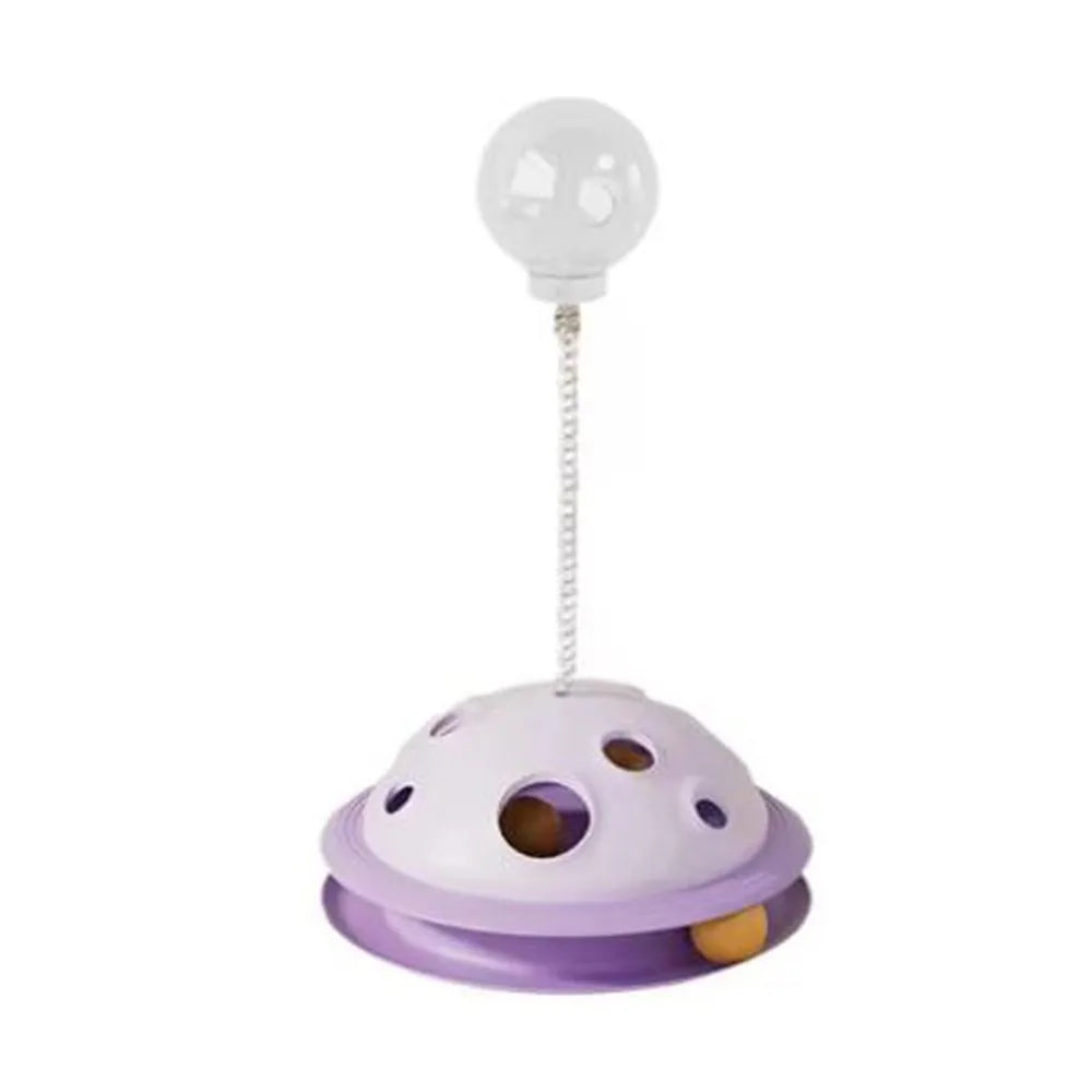 Bola de comida de plástico para gatos, brinquedo interativo com haste de mola, bola de brinquedo giratória destacável para gatos