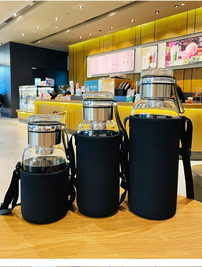 Garrafa de vidro grande de 2L para água, copo transparente para suco de leite, copo portátil à prova de vazamento para bebidas, chá, garrafa de vidro de 2L